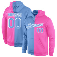 Load image into Gallery viewer, Custom Stitched Pink Light Blue-White Split Fashion Sports Pullover Sweatshirt Hoodie
