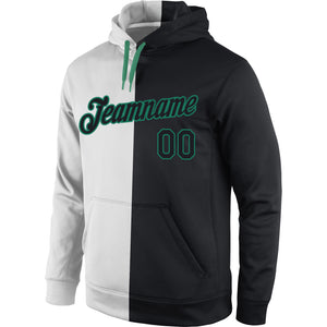 Custom Stitched White Black-Kelly Green Split Fashion Sports Pullover Sweatshirt Hoodie