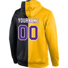 Load image into Gallery viewer, Custom Stitched Gold Purple-Black Split Fashion Sports Pullover Sweatshirt Hoodie
