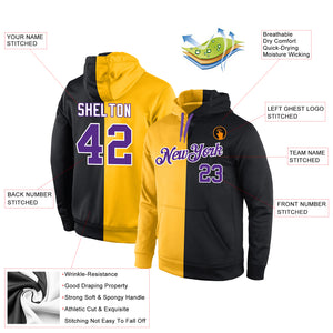 Custom Stitched Gold Purple-Black Split Fashion Sports Pullover Sweatshirt Hoodie