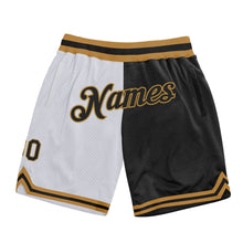 Load image into Gallery viewer, Custom White Black-Old Gold Authentic Throwback Split Fashion Basketball Shorts
