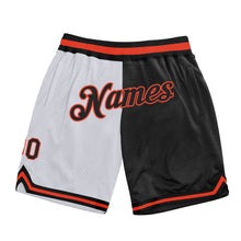 Load image into Gallery viewer, Custom White Black-Orange Authentic Throwback Split Fashion Basketball Shorts
