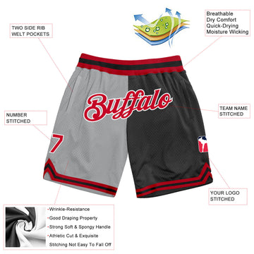 Custom Gray Red-Black Authentic Throwback Split Fashion Basketball Shorts