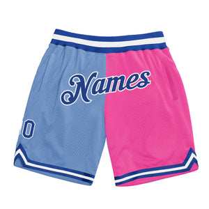 Custom Light Blue Royal-Pink Authentic Throwback Split Fashion Basketball Shorts
