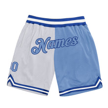 Load image into Gallery viewer, Custom White Light Blue-Royal Authentic Throwback Split Fashion Basketball Shorts

