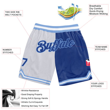 Custom White Royal-Light Blue Authentic Throwback Split Fashion Basketball Shorts