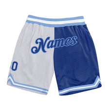 Load image into Gallery viewer, Custom White Royal-Light Blue Authentic Throwback Split Fashion Basketball Shorts
