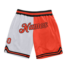 Load image into Gallery viewer, Custom White Orange-Black Authentic Throwback Split Fashion Basketball Shorts
