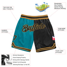 Load image into Gallery viewer, Custom Teal Black-Old Gold Authentic Throwback Split Fashion Basketball Shorts
