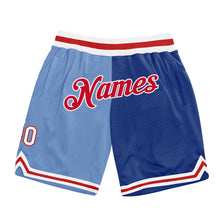 Load image into Gallery viewer, Custom Light Blue Red-Royal Authentic Throwback Split Fashion Basketball Shorts
