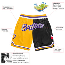 Load image into Gallery viewer, Custom Gold Purple-Black Authentic Throwback Split Fashion Basketball Shorts

