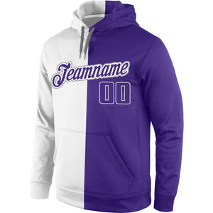 Custom Stitched White Purple-Gray Split Fashion Sports Pullover Sweatshirt Hoodie