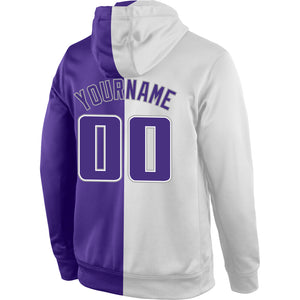 Custom Stitched White Purple-Gray Split Fashion Sports Pullover Sweatshirt Hoodie