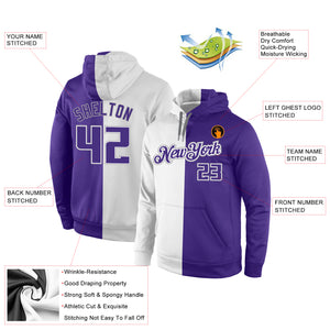 Custom Stitched White Purple-Gray Split Fashion Sports Pullover Sweatshirt Hoodie