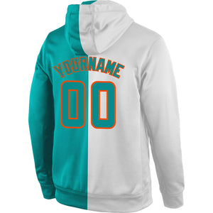 Custom Stitched White Aqua-Orange Split Fashion Sports Pullover Sweatshirt Hoodie