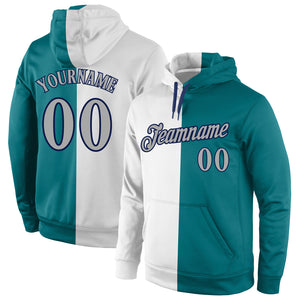 Custom Stitched Aqua Gray-Navy Split Fashion Sports Pullover Sweatshirt Hoodie