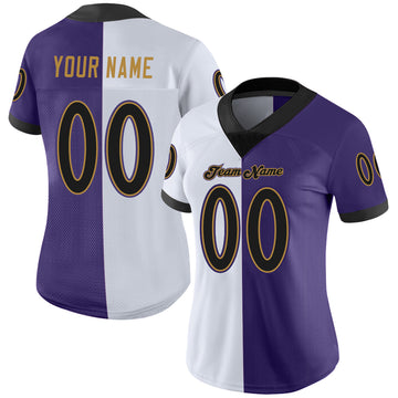 Custom Purple Black-White Mesh Split Fashion Football Jersey