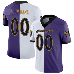 Custom Purple Black-White Mesh Split Fashion Football Jersey
