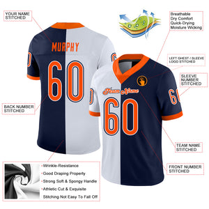 Custom Navy Orange-White Mesh Split Fashion Football Jersey