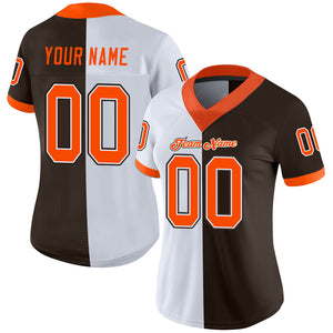 Custom Brown Orange-White Mesh Split Fashion Football Jersey