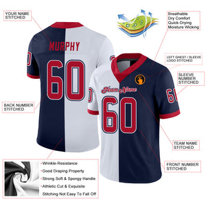 Custom Navy Red-White Mesh Split Fashion Football Jersey