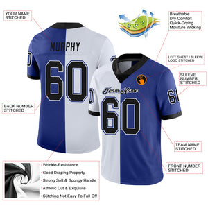 Custom Royal Black-White Mesh Split Fashion Football Jersey