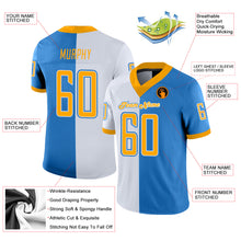 Load image into Gallery viewer, Custom Powder Blue Gold-White Mesh Split Fashion Football Jersey
