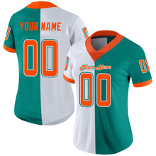 Load image into Gallery viewer, Custom Aqua Orange-White Mesh Split Fashion Football Jersey
