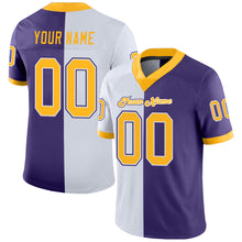 Load image into Gallery viewer, Custom Purple Gold-White Mesh Split Fashion Football Jersey
