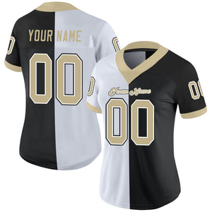 Custom Black Vegas Gold-White Mesh Split Fashion Football Jersey