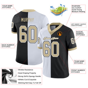 Custom Black Vegas Gold-White Mesh Split Fashion Football Jersey