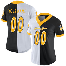 Load image into Gallery viewer, Custom Black Gold-White Mesh Split Fashion Football Jersey
