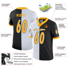 Load image into Gallery viewer, Custom Black Gold-White Mesh Split Fashion Football Jersey
