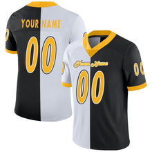 Load image into Gallery viewer, Custom Black Gold-White Mesh Split Fashion Football Jersey
