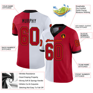 Custom White Red-Black Mesh Split Fashion Football Jersey