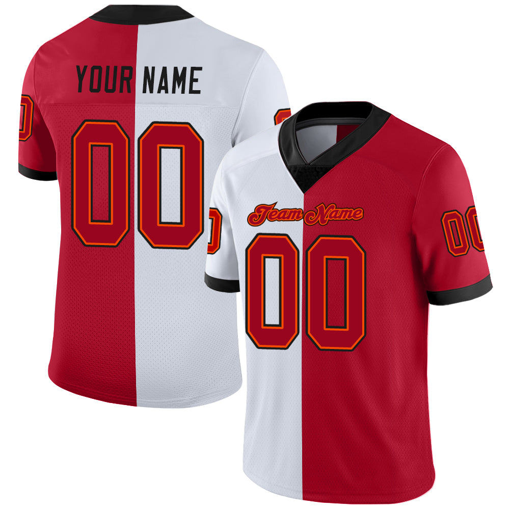 Custom White Red-Black Mesh Split Fashion Football Jersey