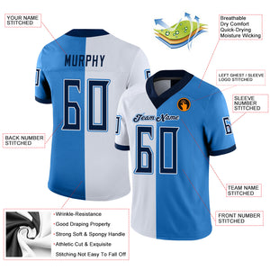 Custom Powder Blue Navy-White Mesh Split Fashion Football Jersey