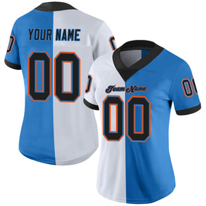 Custom Powder Blue Black-White Mesh Split Fashion Football Jersey