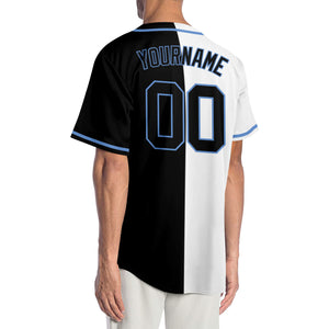 Custom White Black-Light Blue Authentic Split Fashion Baseball Jersey