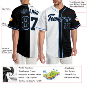 Custom White Black-Light Blue Authentic Split Fashion Baseball Jersey