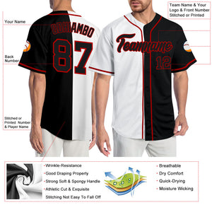 Custom White Black-Red Authentic Split Fashion Baseball Jersey