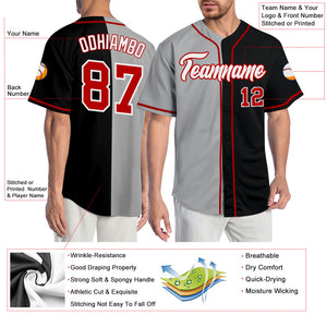 Custom Black Red-Gray Authentic Split Fashion Baseball Jersey