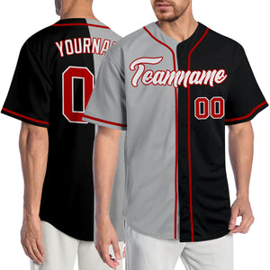 Custom Black Red-Gray Authentic Split Fashion Baseball Jersey