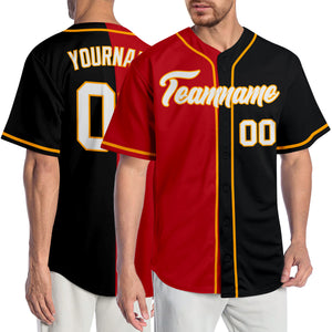 Custom Black White-Red Authentic Split Fashion Baseball Jersey