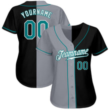 Load image into Gallery viewer, Custom Black Teal-Gray Authentic Split Fashion Baseball Jersey
