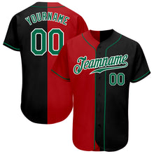 Load image into Gallery viewer, Custom Black Kelly Green-Red Authentic Split Fashion Baseball Jersey
