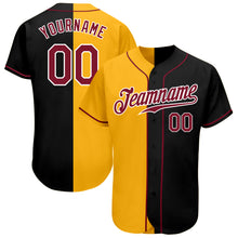 Load image into Gallery viewer, Custom Black Crimson-Yellow Authentic Split Fashion Baseball Jersey
