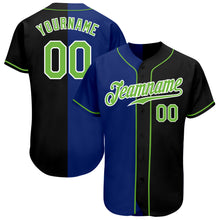 Load image into Gallery viewer, Custom Black Neon Green-Royal Authentic Split Fashion Baseball Jersey

