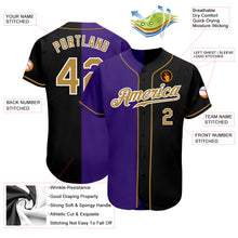 Load image into Gallery viewer, Custom Black Old Gold-Purple Authentic Split Fashion Baseball Jersey
