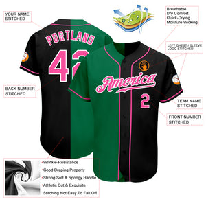 Custom Black Pink-Kelly Green Authentic Split Fashion Baseball Jersey